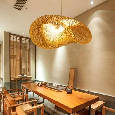 Bamboo Lighting Fixture Pendant Modern Hanging Lamp Kit in Beige Dining Room